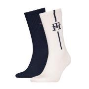 Tommy Hilfiger Strømper 2P Monogram Sock Hvit/Marine Str 39/42 Herre