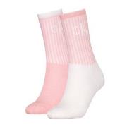 Calvin Klein Strømper 2P Glossy Rib Crew Socks Hvit/Rosa Str 35/38 Dam...