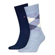Tommy Hilfiger Strømper 2P Men Sock Check Blå/Lysblå Str 39/42 Herre