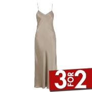 Damella Long Silk Nightdress Nougat silke Small Dame