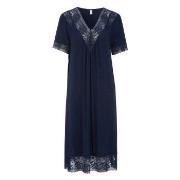 Damella Plain Lace Short Sleeve Nightdress Marine viskose Large Dame