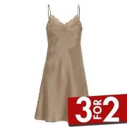 Damella Woven Silk Plain Lace Nightdress Nougat silke Large Dame