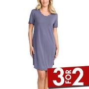 Damella Bamboo Plain Short Sleeve Nightdress Blå Bambus X-Large Dame