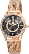 Just Cavalli Dameklokke JC1L095M0085 Sort/Rose-gulltonet stål Ø32 mm