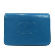 Blå Skinn Chanel Lommebok
