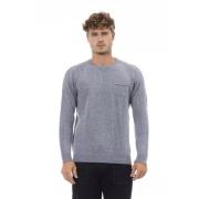 Lysblå Crewneck Sweater med Frontlomme