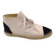 Beige Lær Snøring Espadrille Støvler