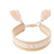 Woven Friendship Bracelet Good Vibes Light Sand W/Gold