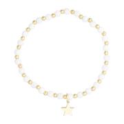 Stone Bead Bracelet 4 MM W/Gold Beads White