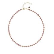 Stone Bead Necklace 4 MM W/Gold Beads Dusty Rose