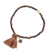 Crystal Bead Bracelet 4 MM W/Tassel Sparkled Cognac