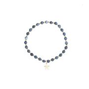 Stone Bead Bracelet 4 MM W/Gold Beads Steel Blue