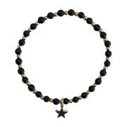 Stone Bead Bracelet 4 MM W/Gold Beads Matte Black