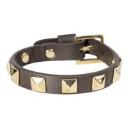 Leather Stud Bracelet Chocolate Brown