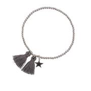 Metal Bead Bracelet W/Tassel Dark Grey W/Silver
