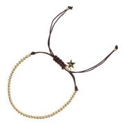 Metal Bead Bracelet Thin Chocolate Brown W/Gold