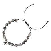 Stone Bead Bracelet 6 MM Dark Grey W/Silver