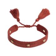 Woven Friendship Bracelet Thin W/Star Stud - Mahogany