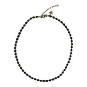 Stone Bead Necklace 4 MM W/Gold Beads Matte Black