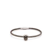 Sølv Skull-Charm Vevd Armbånd