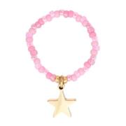 Glass Bead Ring 2 MM Pink W/Star Charm