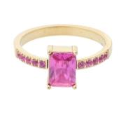 Single Baguette Ring Large W/Crystals Pink