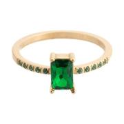 Single Baguette Ring W/Crystals Green
