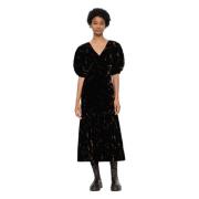 Black Sea New York Rayna Velvet Print Puff Slv V-Neck Dress Kjole Og S...