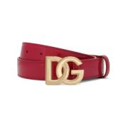 Elegant Rød Leathernbelte med DG Logo Spenne