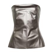 Gun Metal Coated Denim Bustier Top