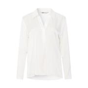 Hvit Bluse med V-Hals og Skjortekrage