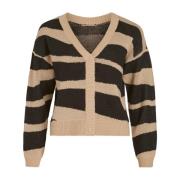 Beige V-Hals Knappet Cardigan