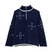 Marineblå Zip Sweater med H-Print