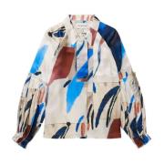 Vakker Silkeskjorte med Puffærmer og Abstrakt Print