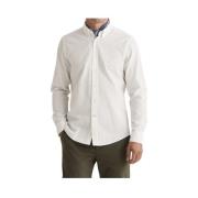 Hvit Seersucker Skjorte med Brodert Logo og Button Down Krage