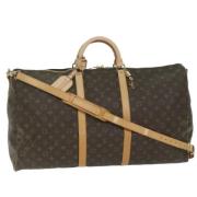 Pre-owned Brunt lerret Louis Vuitton Keepall