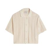 White Holzweiler Loch Crochet Knit Shirt Skjorte