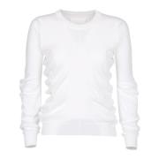 Hvit Bomullssweatshirt med Rund Hals og Lange Ermer