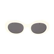 Ovale solbriller med elfenbensfarget acetatramme og grå organiske lins...