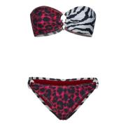 Fuchsia Leopardmønstret Bandeau Bikini Sett