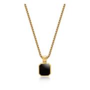 Gold Necklace with Square Onyx Pendant