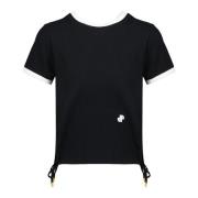 Sort Stretch-Bomull T-Skjorte med Chenille Logo Patch