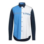 Regular Fit Bomullsskjorte med Lange Ermer, Kontrastbånd og Logo Skrif...