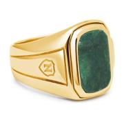 Men's Oblong Gold Plated Signet Ring with Green Jade