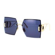 Solbriller med firkantet ramme og blå linser
