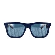 Blå firkantede solbriller med speilende sølvlinser