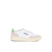 Hvite Skinn Sneakers med Grønn Hæl