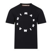 Svart Bomull T-Skjorte med Dobbel Hvit Logo