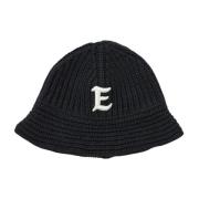 Svart ullblandet bucket-hatt med logo