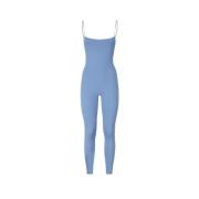 Blå elastisk jumpsuit, laget i Italia